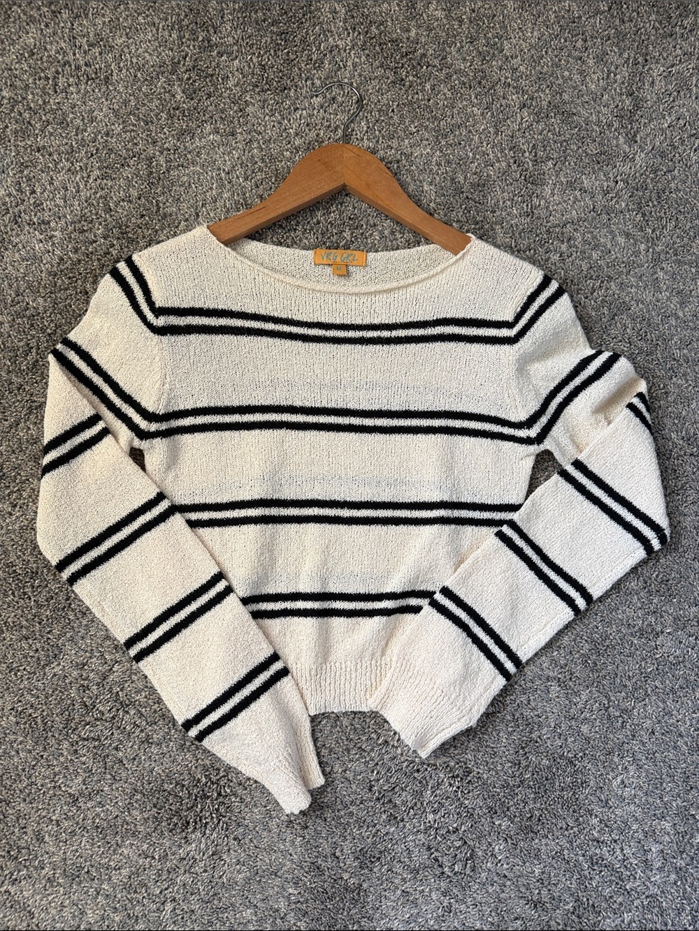VRG Girl Women's Cream and Black Striped Sweater